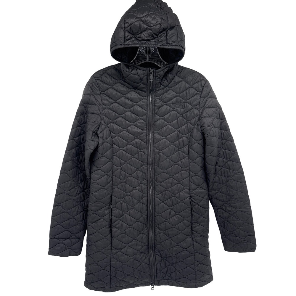 The North Face Long Puffer Jacket Thermoball Parka Medium Black Quilted Hooded